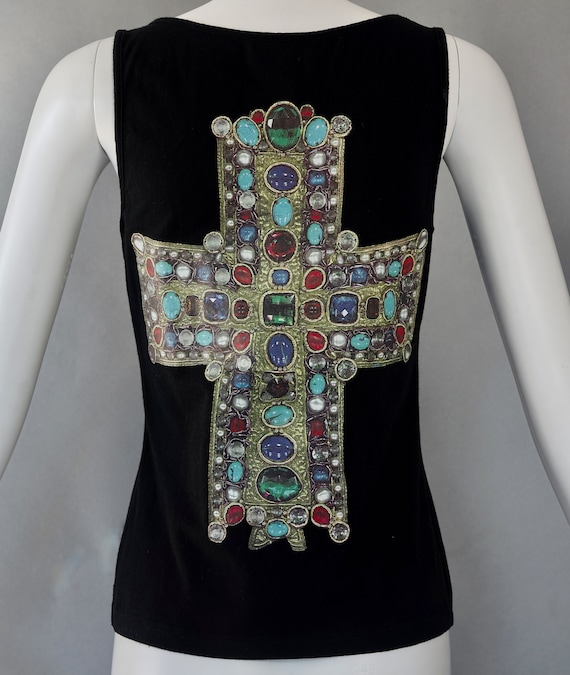 Christian Lacroix Vintage Iconic Jewelled Cross Print Top
