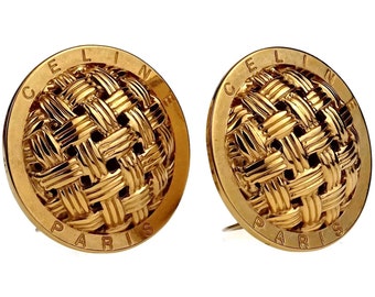 Vintage CELINE PARIS Logo Woven Disc Earrings