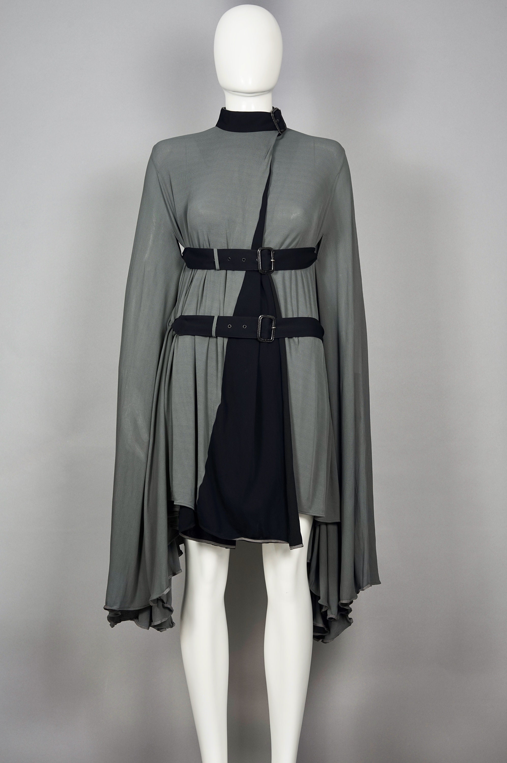 Vintage JEAN PAUL GAULTIER Belted Bondage Gray Cape Dress - Etsy