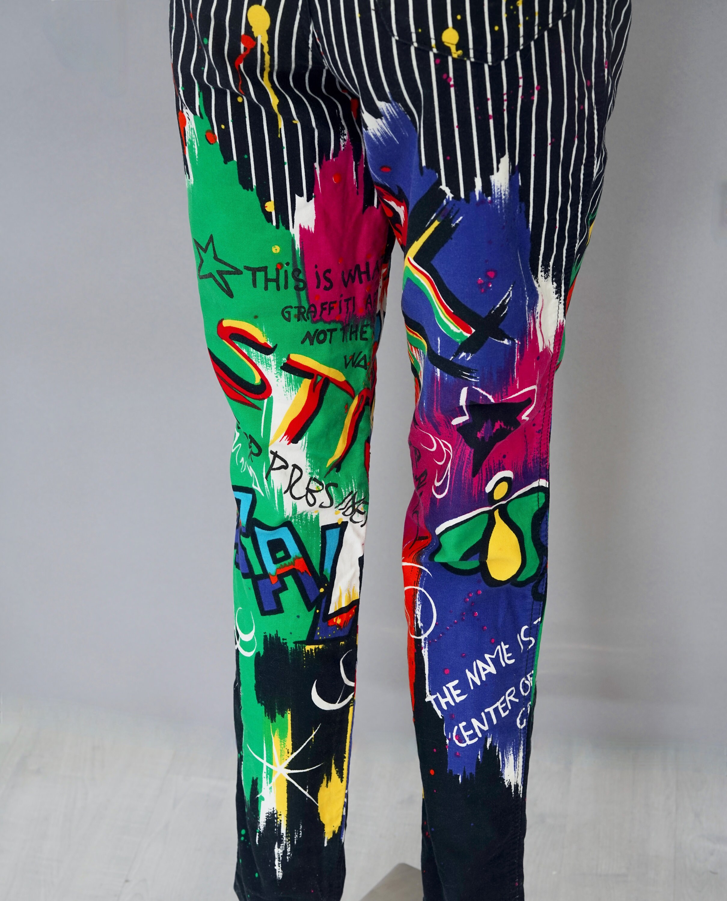 Vintage 1990s VERSACE JEANS COUTURE Pop Art Graffiti Stripe Jean