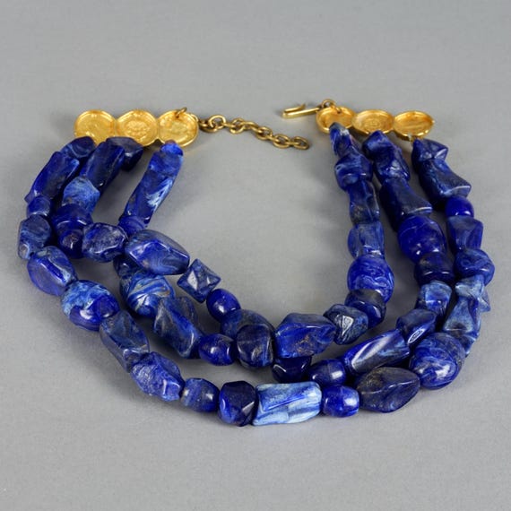 Boucles D'oreilles Vintage Édouard Rambaud - Métal Doré Et Lapis-lazuli - Clips - Bon état