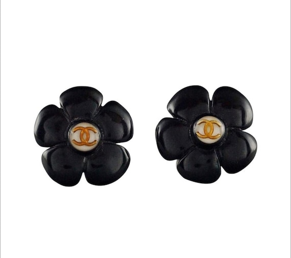 Chanel Paris 1980’s CC Logo Black Resin Square Earrings