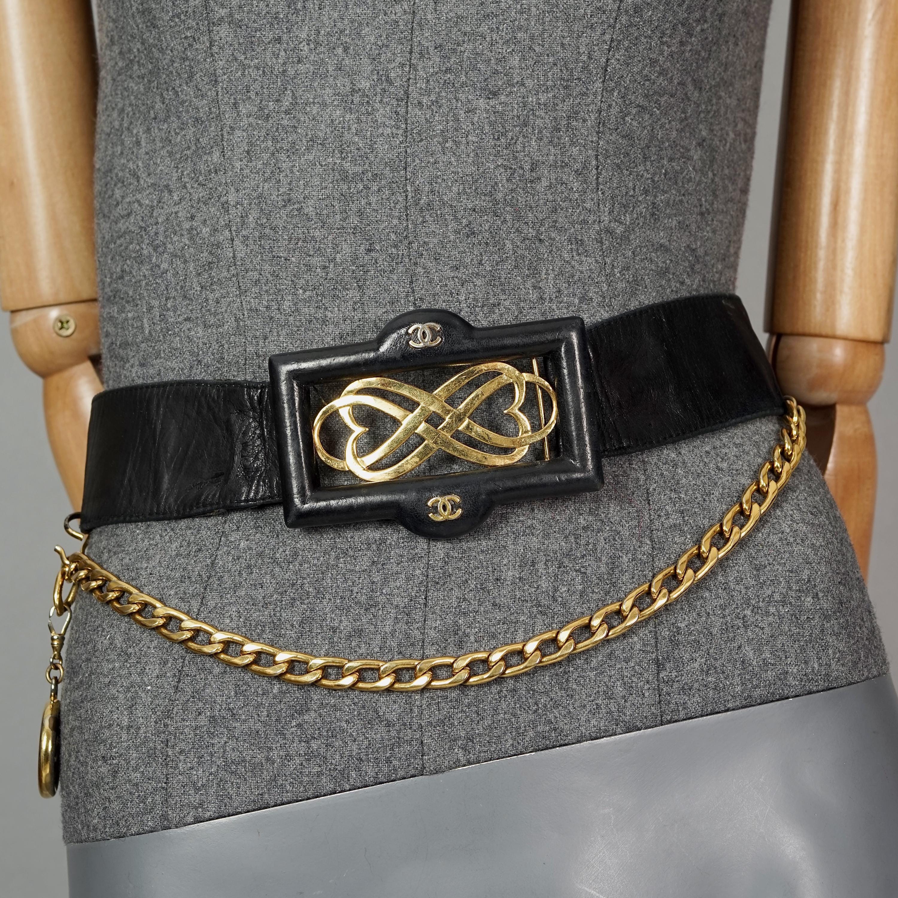 Vintage CHANEL Medallion Logo Chain and Black Leather Belt - Etsy