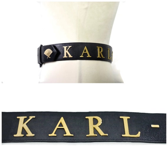 Vintage 1990s Karl Lagerfeld Black Leather Belt w/ Gold-Tone Metal Fan France Karl Lagerfeld Black Leather Belt - Etsy main image 4