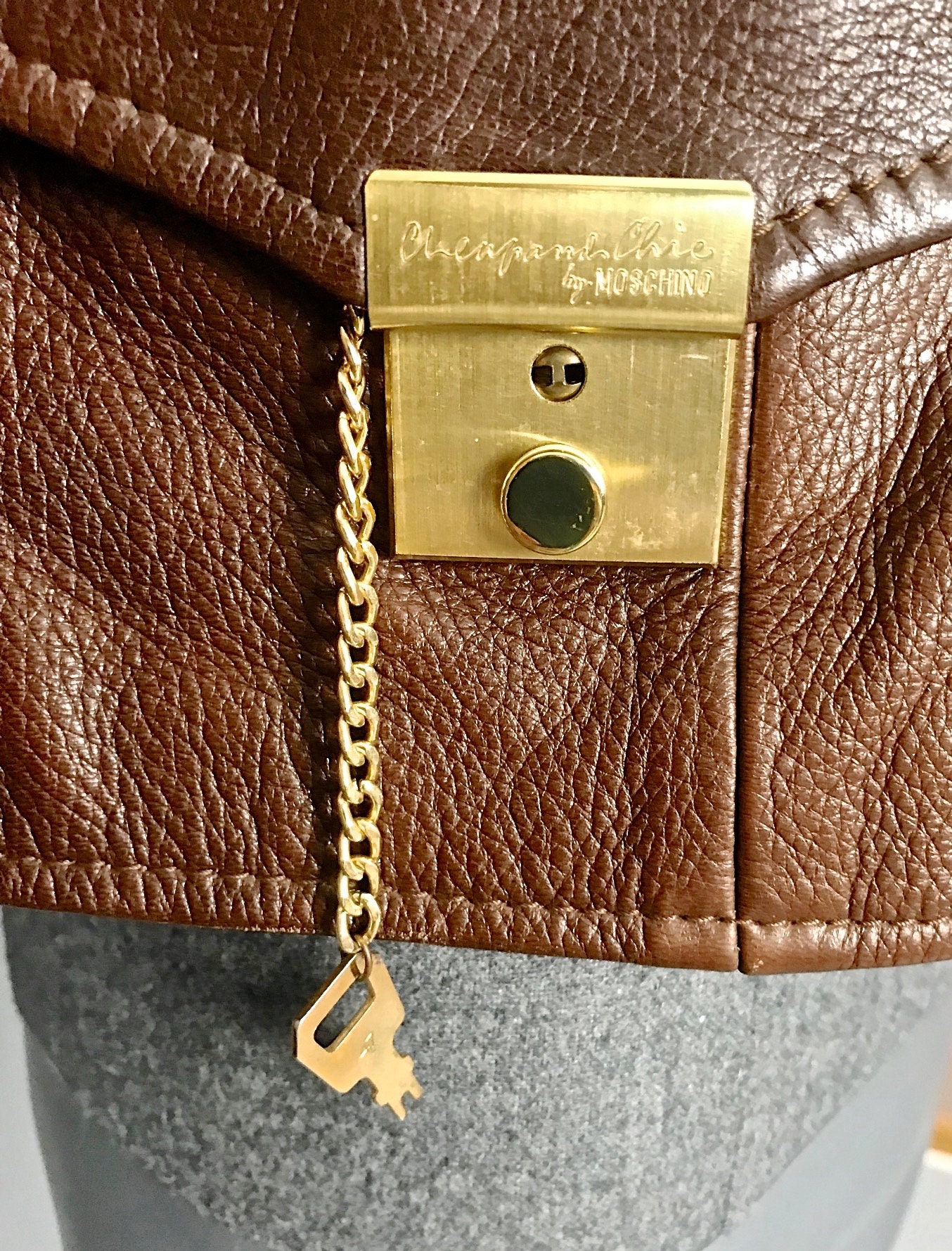 Vintage 1989 MOSCHINO CHEAP and CHIC Lock Key Brown Leather Vintage 1989 MOSCHINO CHEAP and CHIC Lock Key Brown Leather