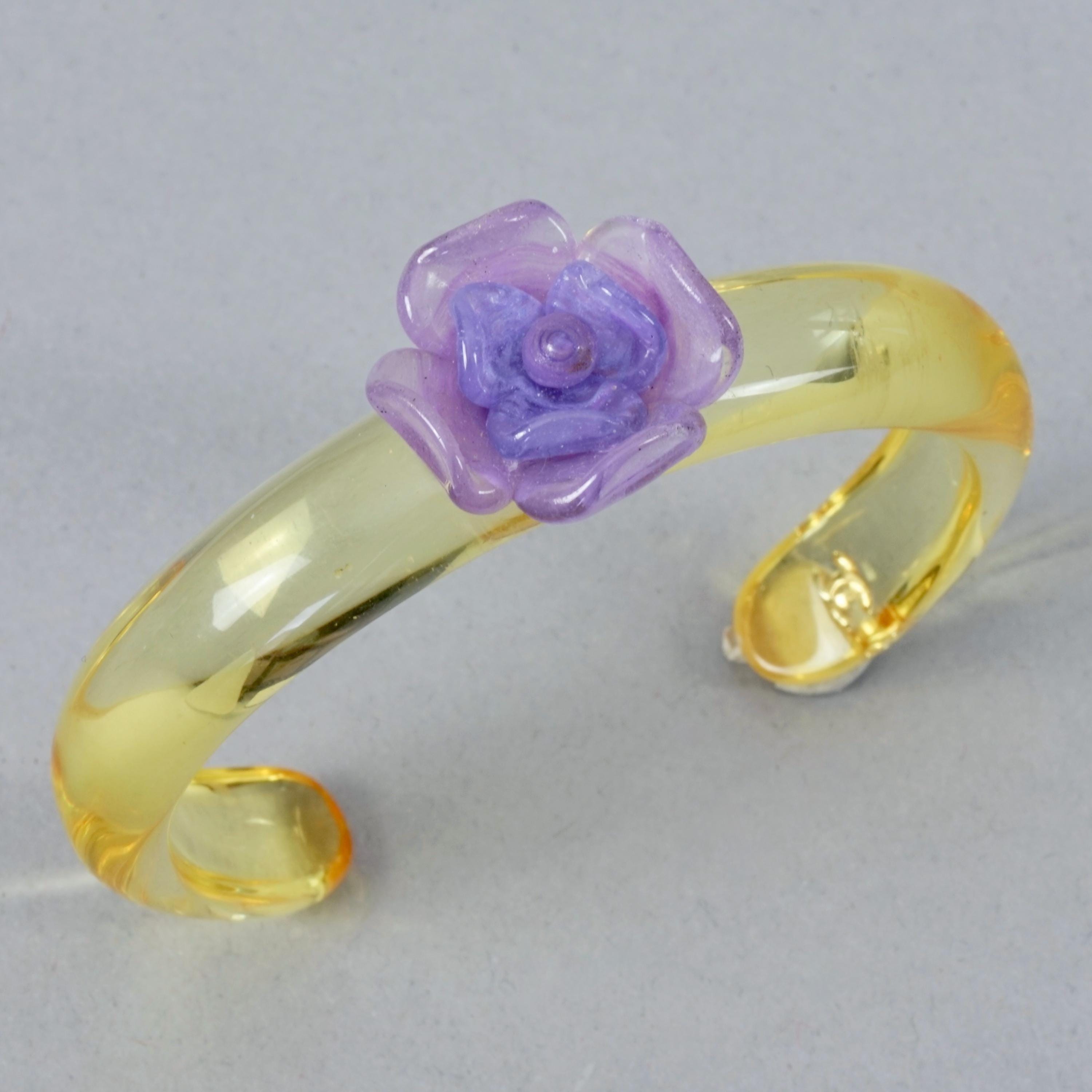 Vintage 2001 CHANEL Translucent Camellia Flower CC Logo Bangle 