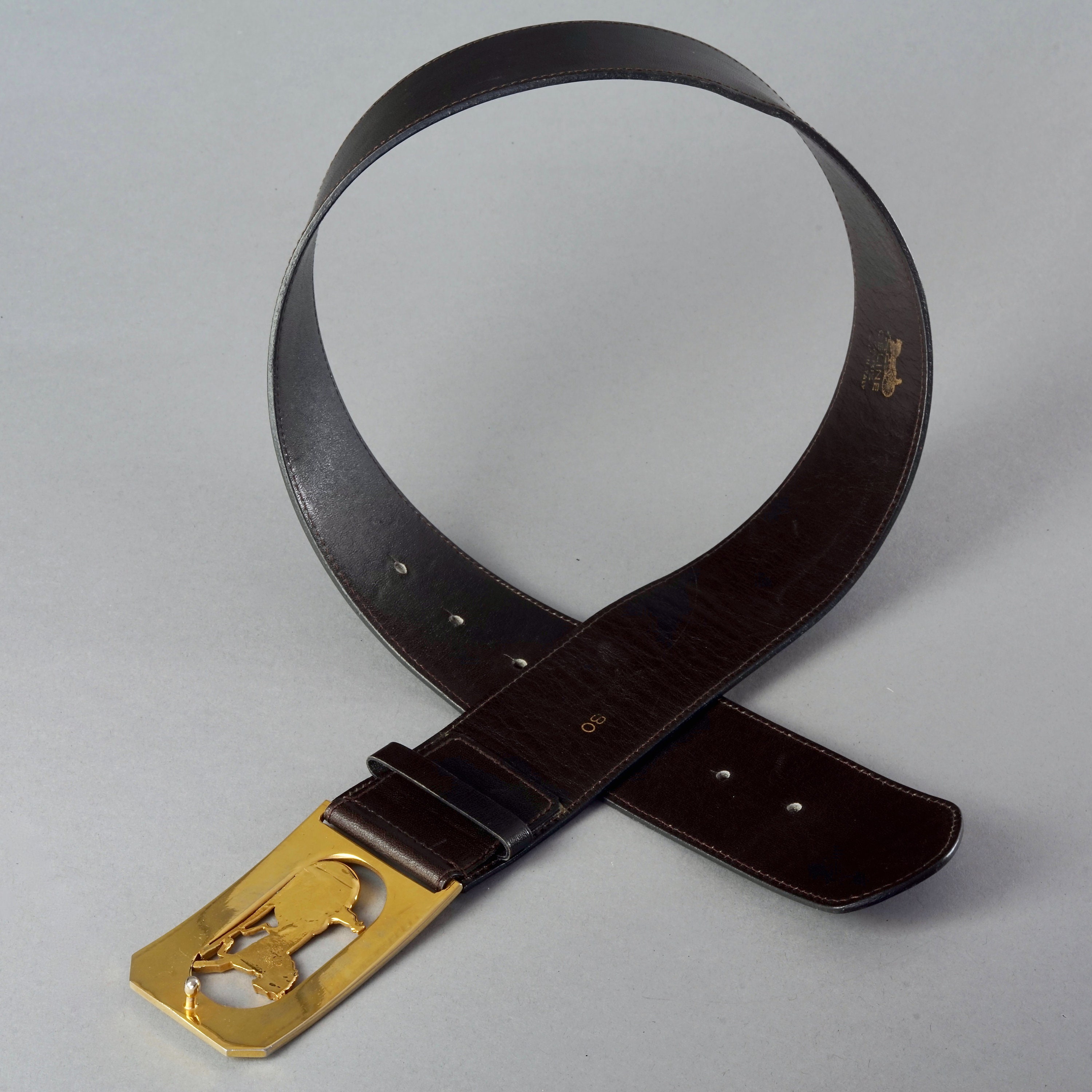 Celine Black Leather Belt with Gold Horse & Carriage Buckle Céline Vintage Celine Leather Belt Black Gold Horse Carriage  main image 2
