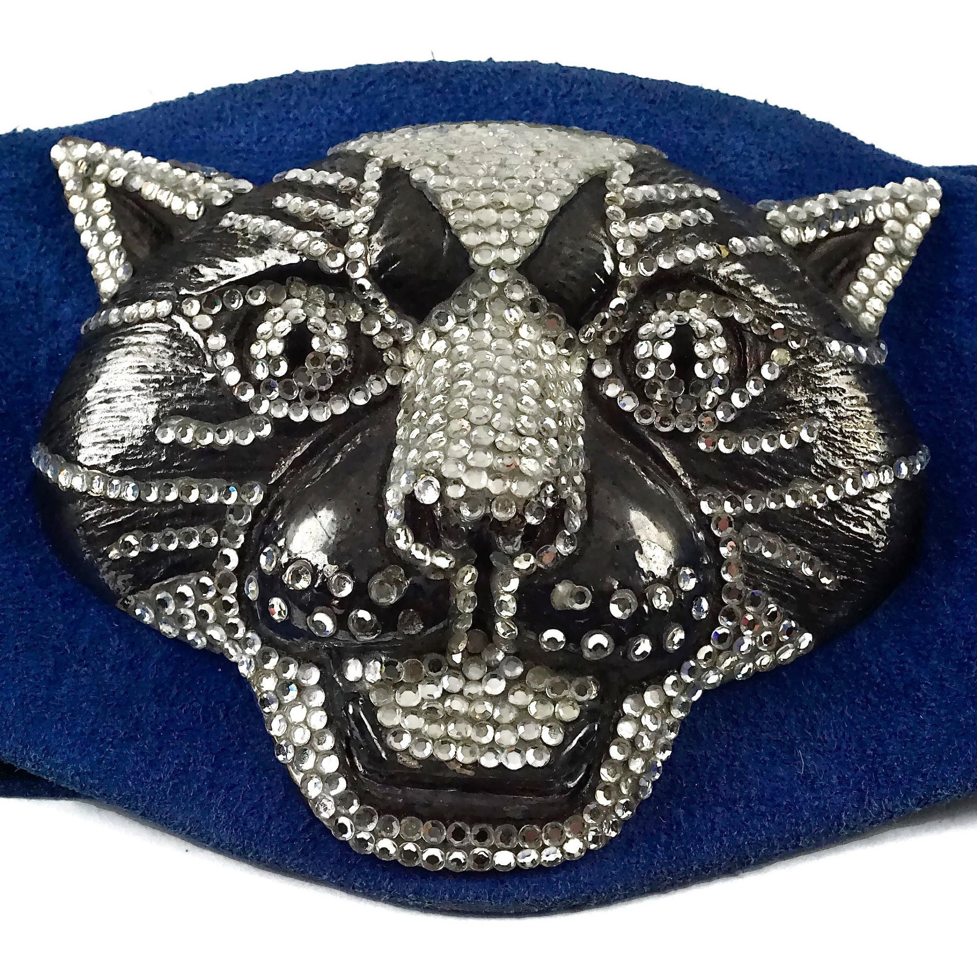Vintage HENRYKS BIJOUX VIENNE Jewelled Leopard Head Blue  display picture 3