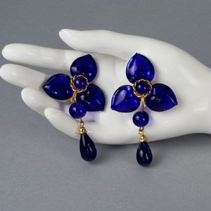 Vintage MOSCHINO Blue Glass Heart Dangling Earrings
