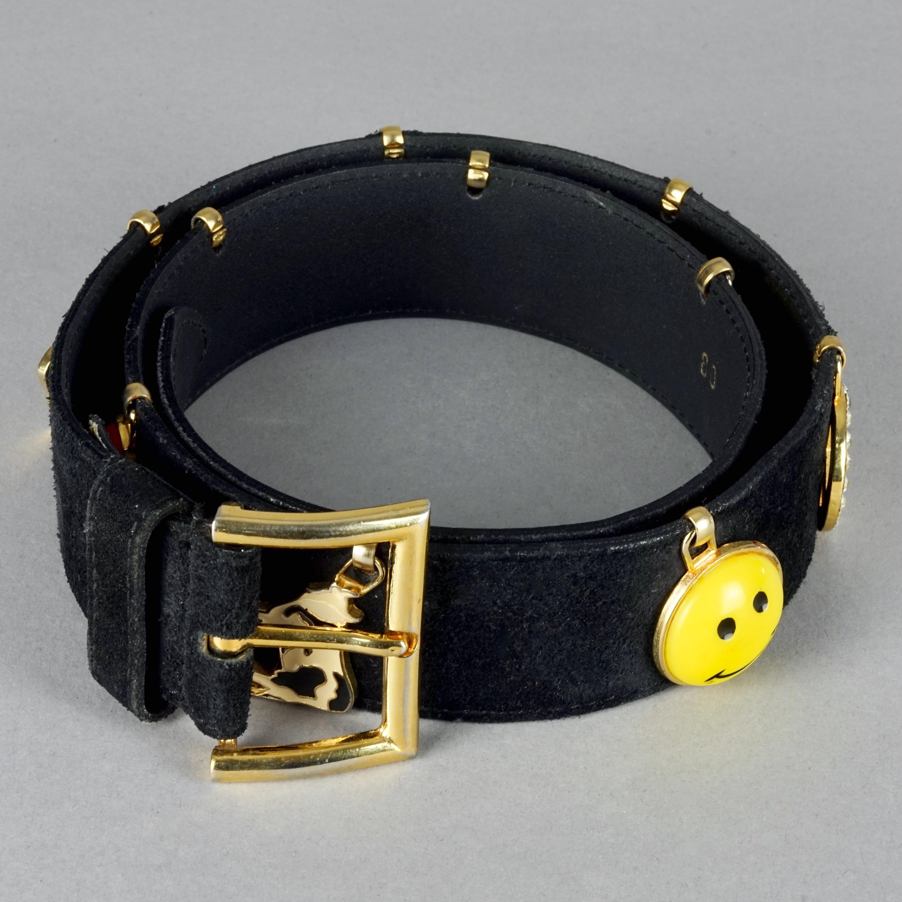Vintage MOSCHINO Iconic Love Peace Smiley Cow Charm Black  display picture 2