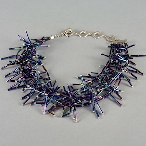 Vintage YVES SAINT LAURENT Ysl Spiky Iridescent Blue Glass Bead Choker Necklace