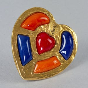 Vintage YVES SAINT LAURENT Ysl by Robert Goossens Multicolour Resin Heart Pendant Brooch