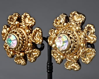 Parure De Bijoux Vintage : Sautoir Long Et Boucles D'oreilles Clips - Métal Doré - Ref G156 - Occasion