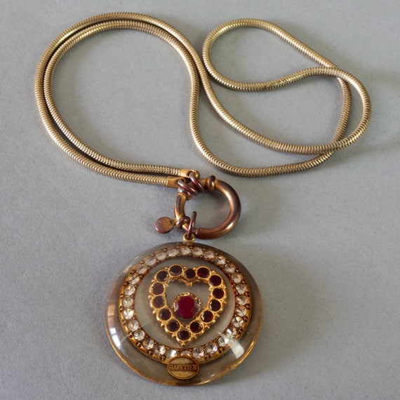 Vintage JEAN PAUL GAULTIER Jewelled Heart Lucite Medallion