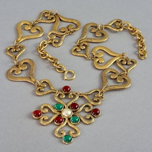 Collar vintage MOSCHINO con colgante de corazón con signo de interrogación y eslabones enjoyados