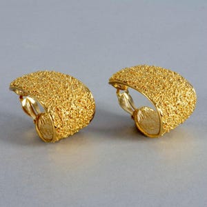 Vintage YVES SAINT LAURENT Ysl Gilded Grained Hoop Earrings