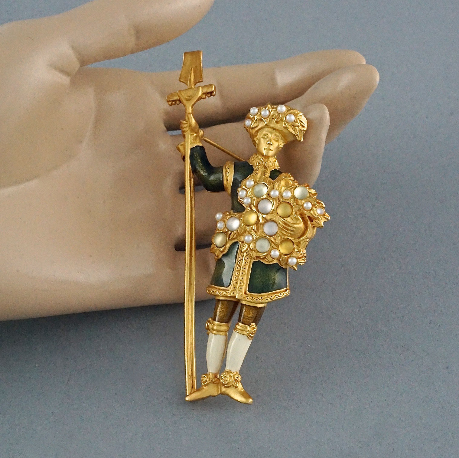 Broche Vintage Guy Laroche Années 80-90 - Signature Fidji - Laiton Doré - Très Bel État
