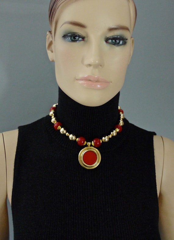 Vintage 1971 CHRISTIAN DIOR Coral Bead Medallion … - image 2