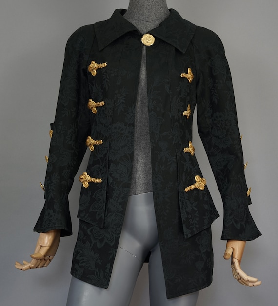 Vintage costume manteau de jacquard ivoire avec Broche fantaisie