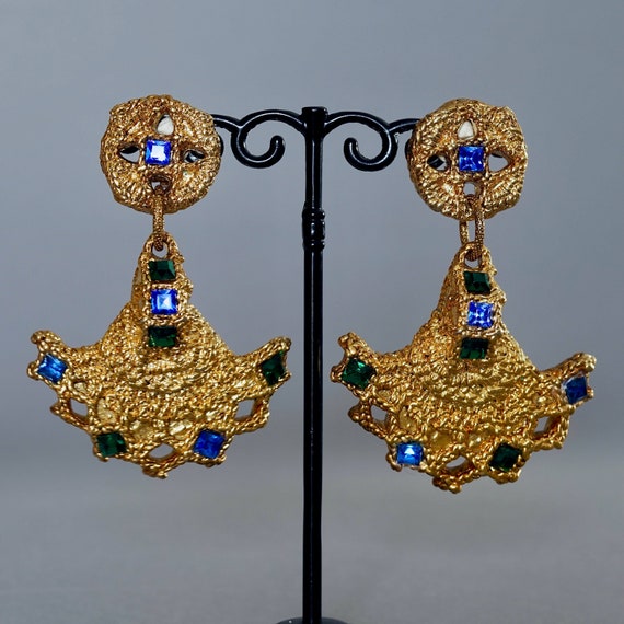 Vintage FREDERIC VOLLE PARIS Jewelled Opulent Mogul Dangling Earrings