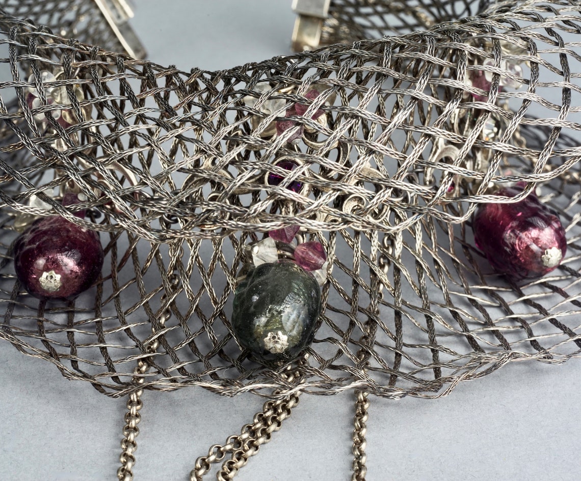 Vintage TON PASCAL Jewelled Baroque Mesh Cascading Chain Collar Choker ...