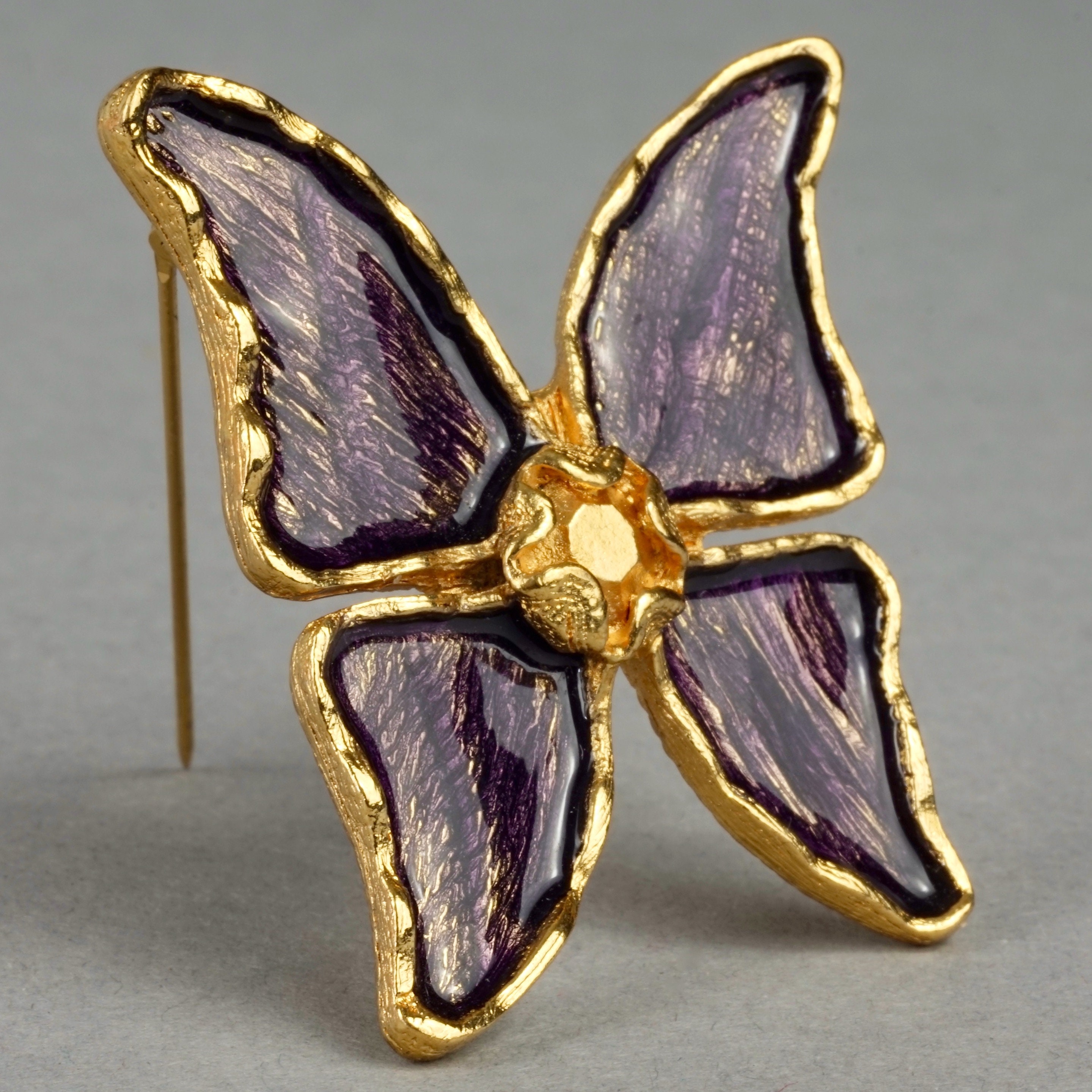 Yves Saint Laurent YSL Vintage 1980s Purple Enamel Butterfly Pin Brooch  Gold