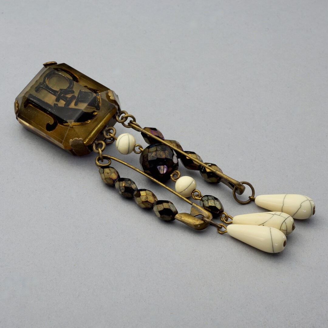 Vintage JEAN PAUL GAULTIER Logo Safety Pin Lucite Beaded Brooch Etsy