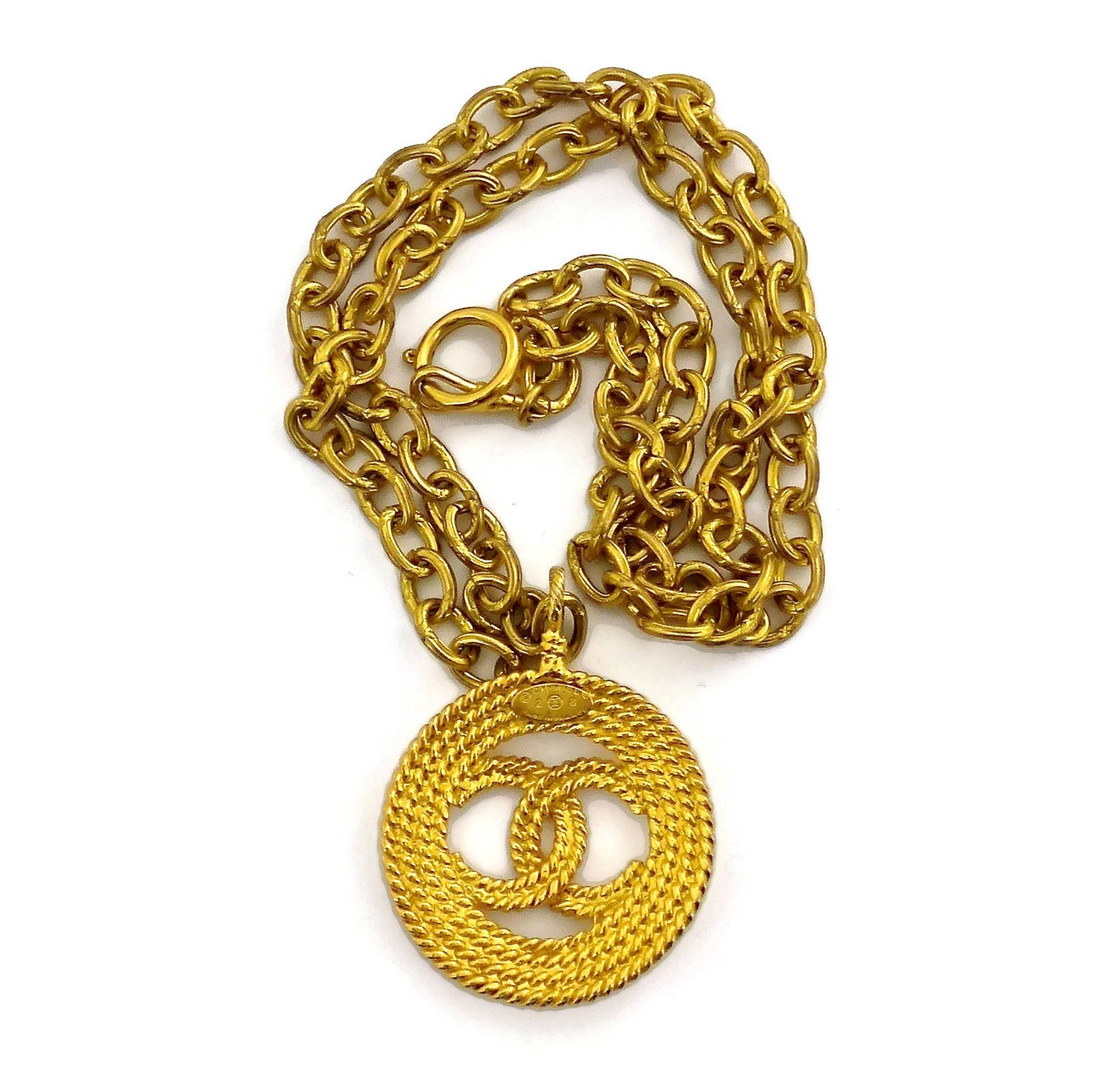 Chanel Large Quilted Bag Charm Pendant Necklace on Double Link Chain