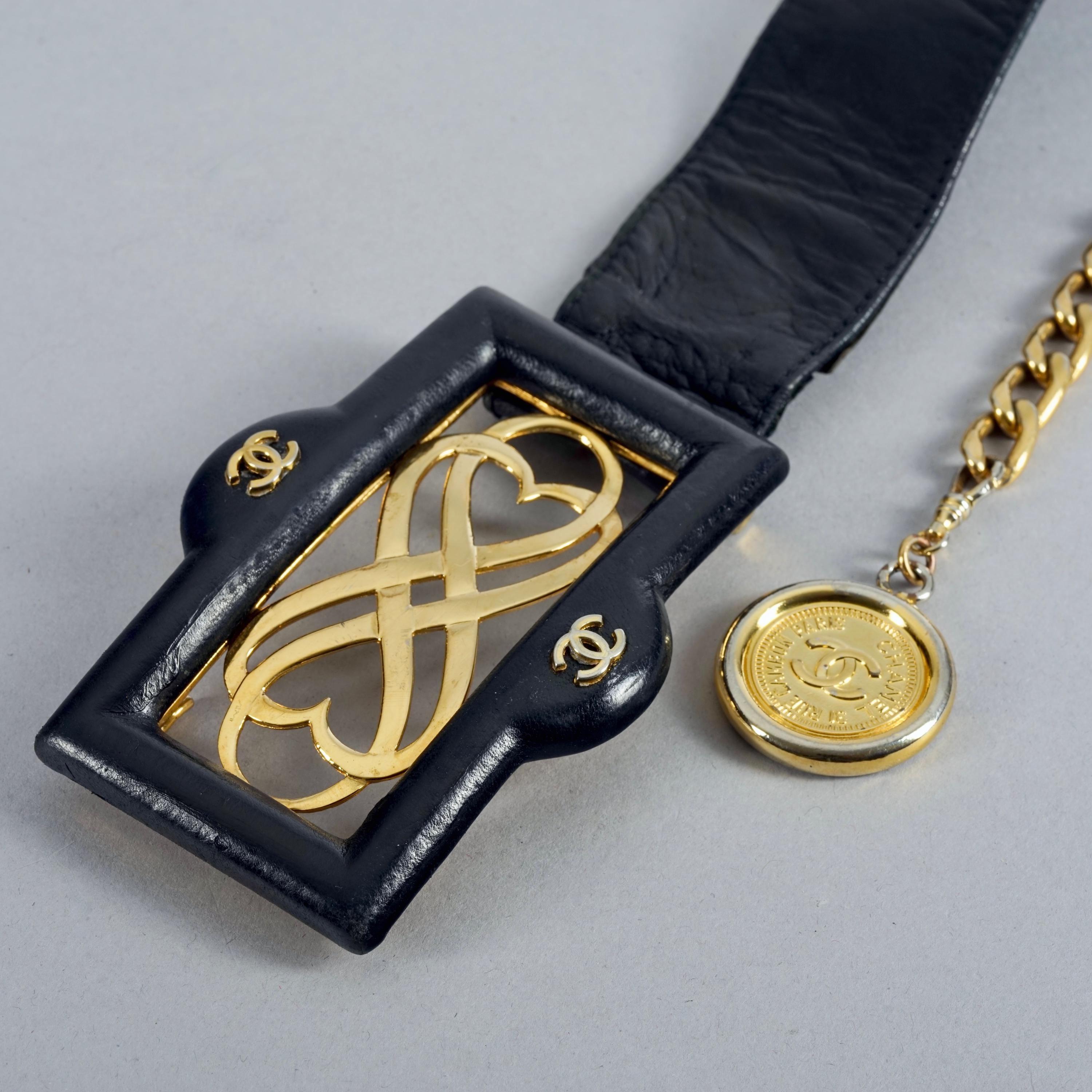 Vintage CHANEL Medallion Logo Chain and Black Leather Belt - Etsy