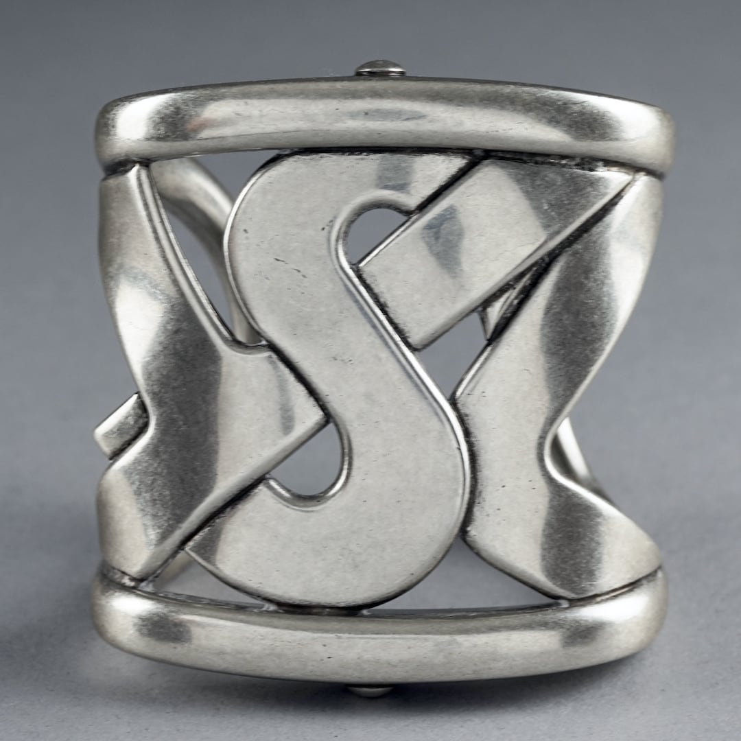 Vintage YVES SAINT LAURENT Ysl Logo Rive Gauche Silver Oversized