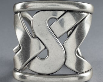 Vintage YVES SAINT LAURENT Ysl Logo Rive Gauche Silver Oversized Cuff Bracelet