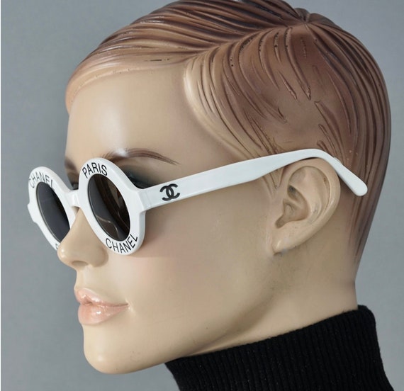 Vintage 1993 Iconic CHANEL PARIS Spelled White Sunglasses