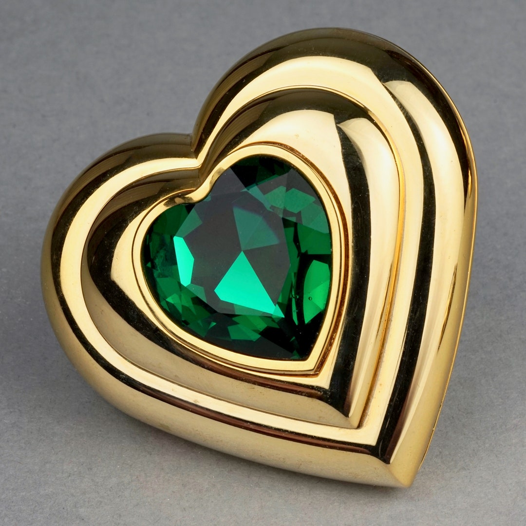 Vintage YVES SAINT LAURENT Robert Goossens Green Heart Jewelled