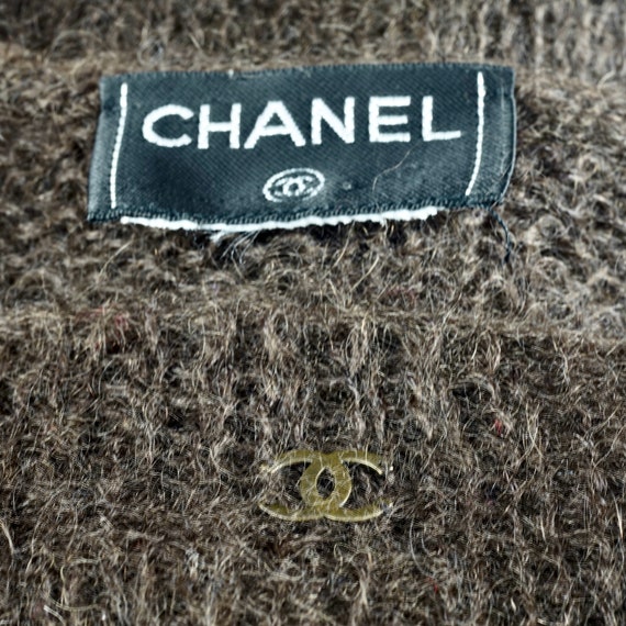 CHANEL Cashmere CC Logo Fringe Shawl Brown