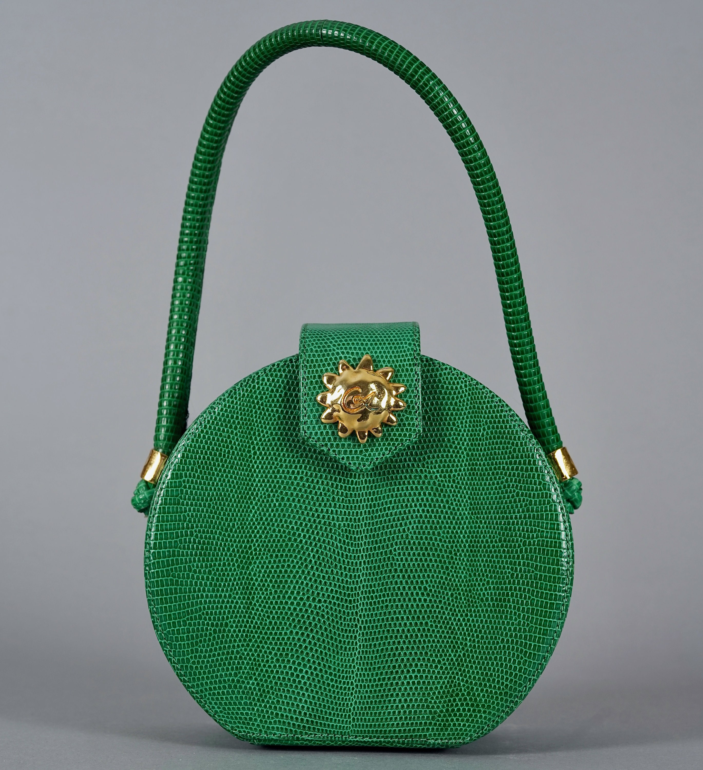 Vintage CHRISTIAN LACROIX Logo Sun Green Leather Top Handle