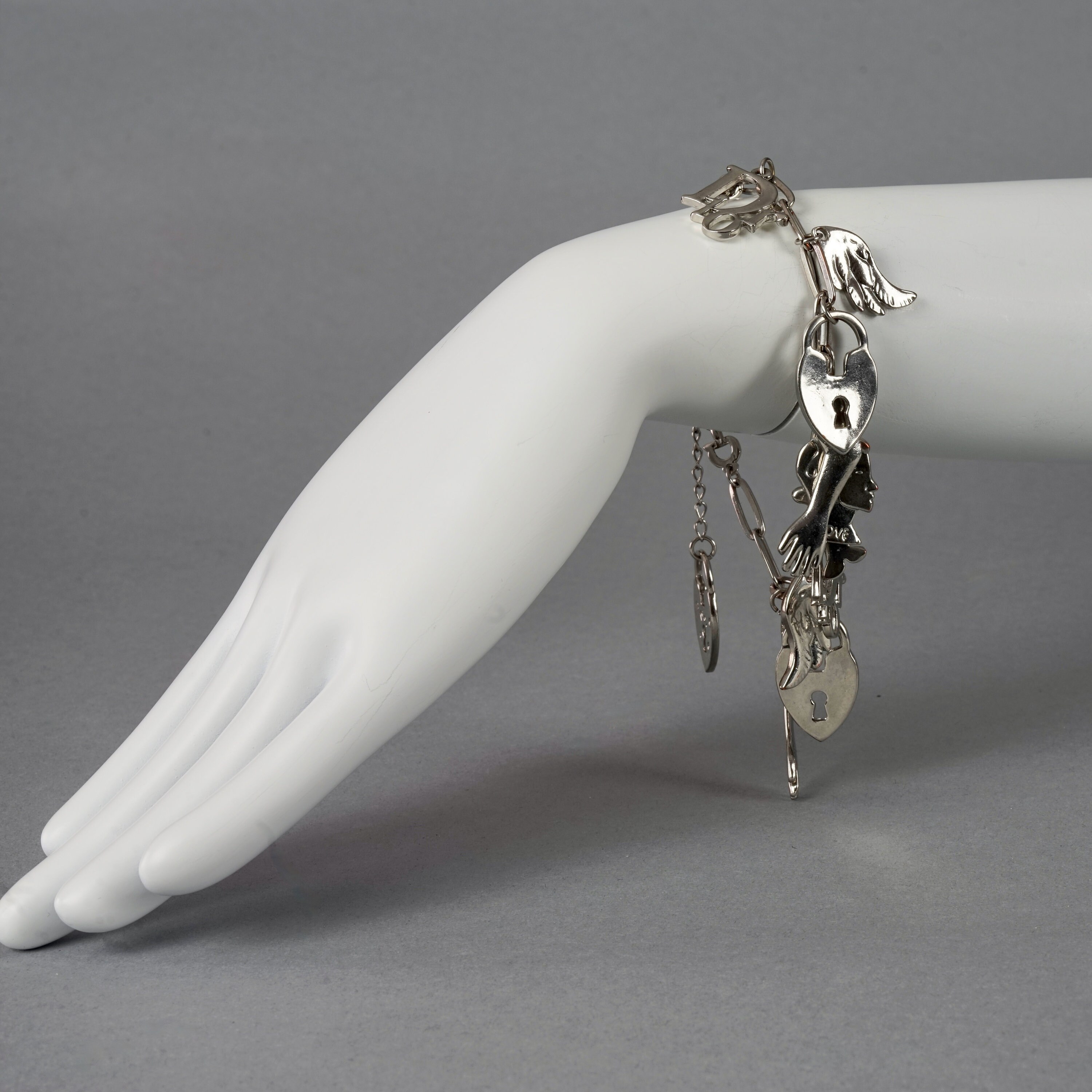 Vintage CHRISTIAN DIOR by GALLIANO Figural Charm Silver Bracelet  