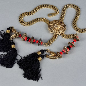 Vintage JEAN PAUL GAULTIER Brutalist Tribal Medallion Chain Tassel Necklace