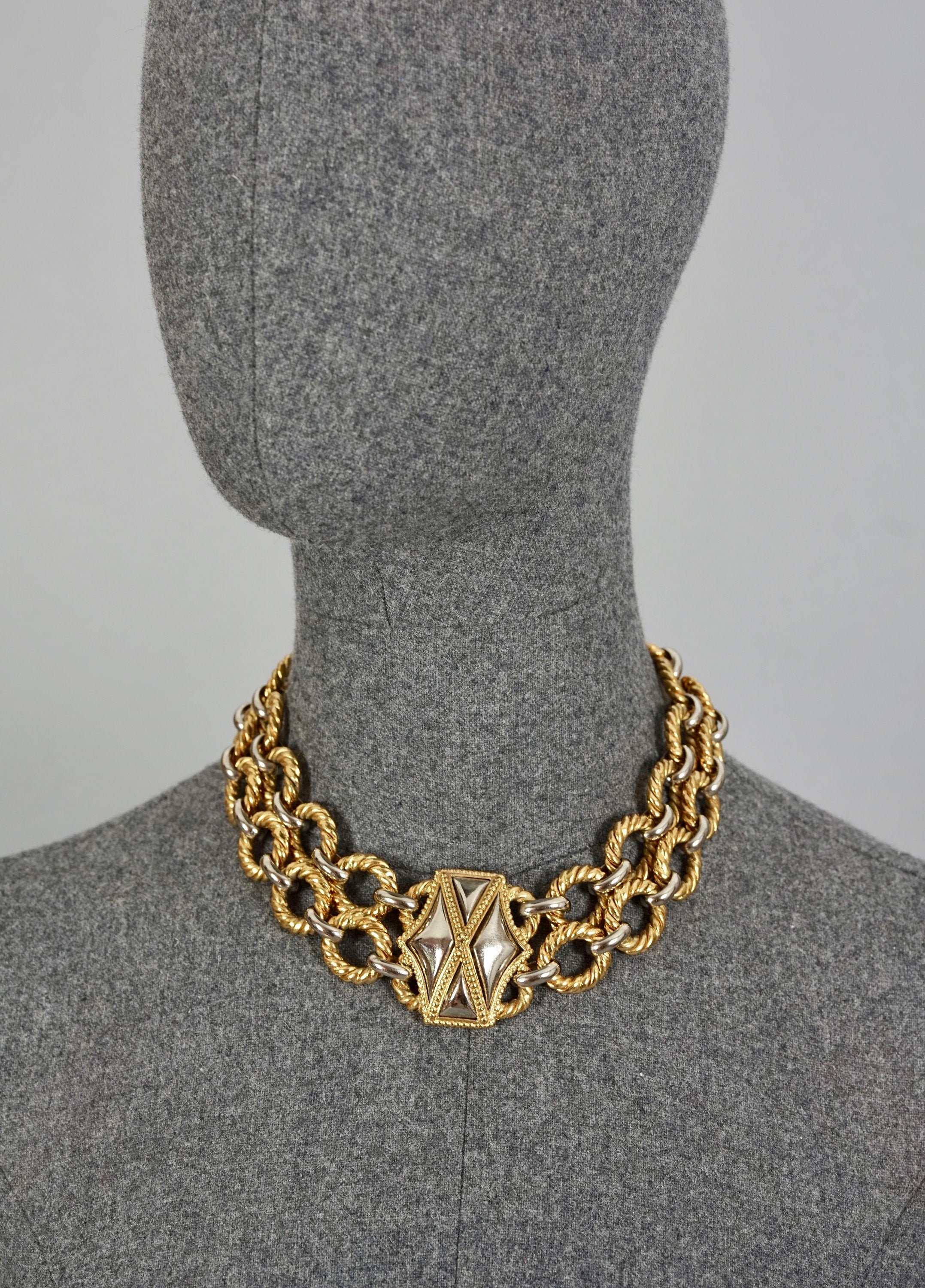 Vintage YVES SAINT LAURENT Ysl Two Tone Hexagon Necklace - Etsy