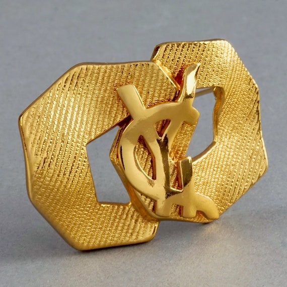 Vintage YVES SAINT LAURENT Ysl Logo Ribbed Brooch - image 3