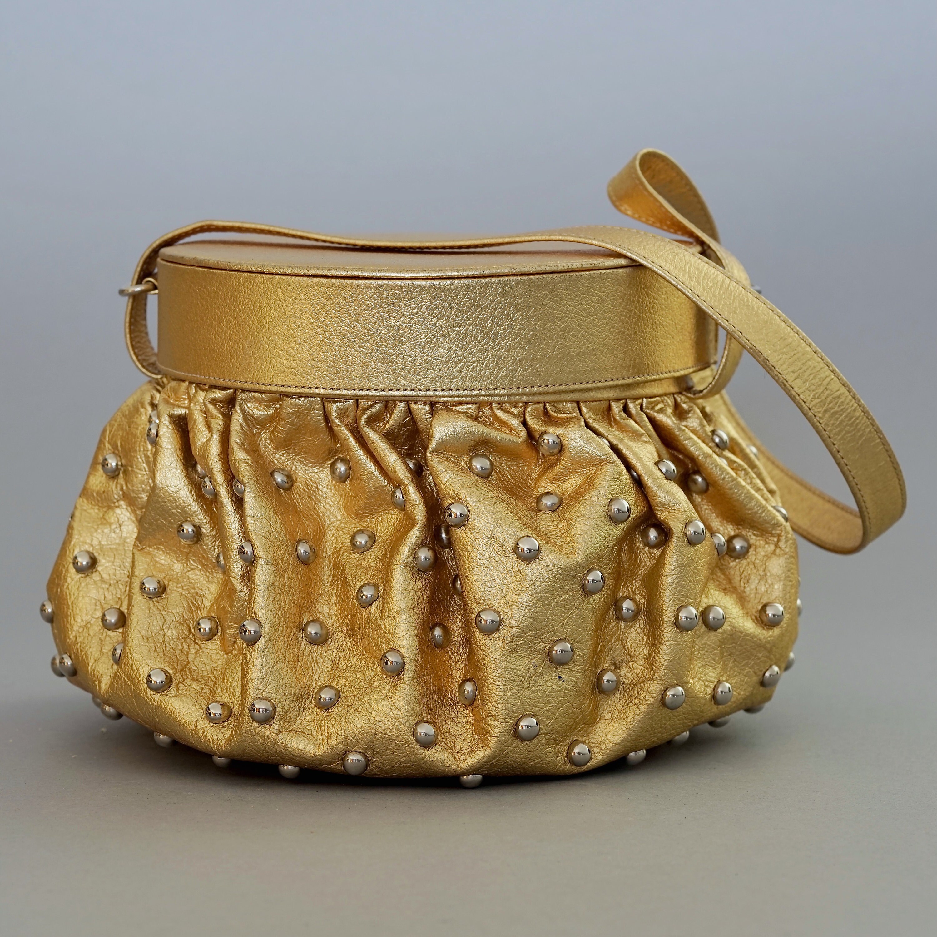 Vintage RENAUD PELLEGRINO Studded Gold Leather Bag - Etsy Vintage RENAUD PELLEGRINO Studded Gold Leather Bag - Etsy