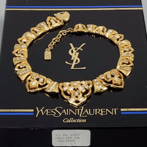 Vintage YVES SAINT LAURENT Ysl Art Deco Rhinestone Link Necklace