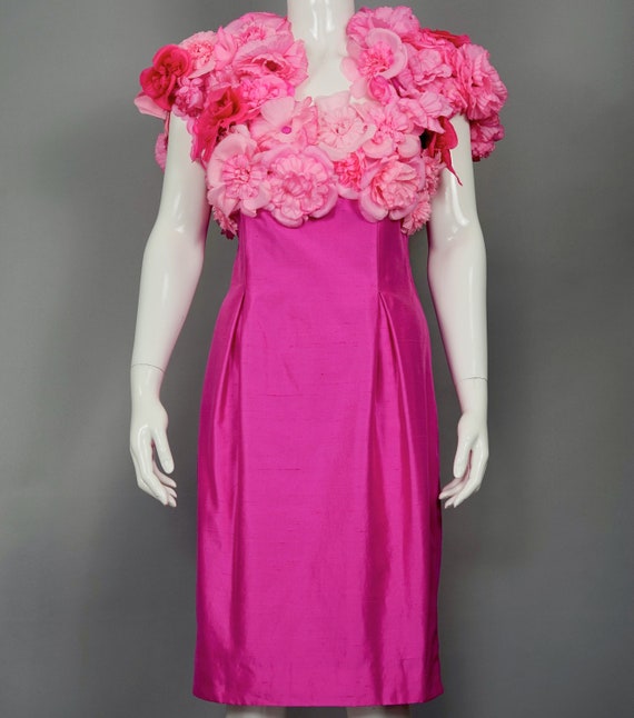 Alberta Ferretti, Vintage ALBERTA FERRETTI Silk Pink Flower Appliques Bolero Dress Ensemble