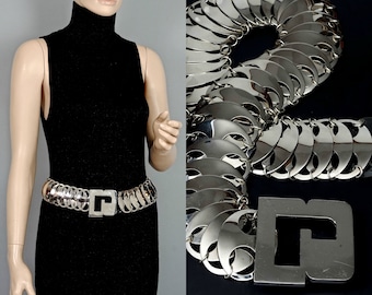Vintage PACO RABANNE Logo Metal Disc Space Age Belt Vintage PACO RABANNE Logo Metal Disc Space Age Belt