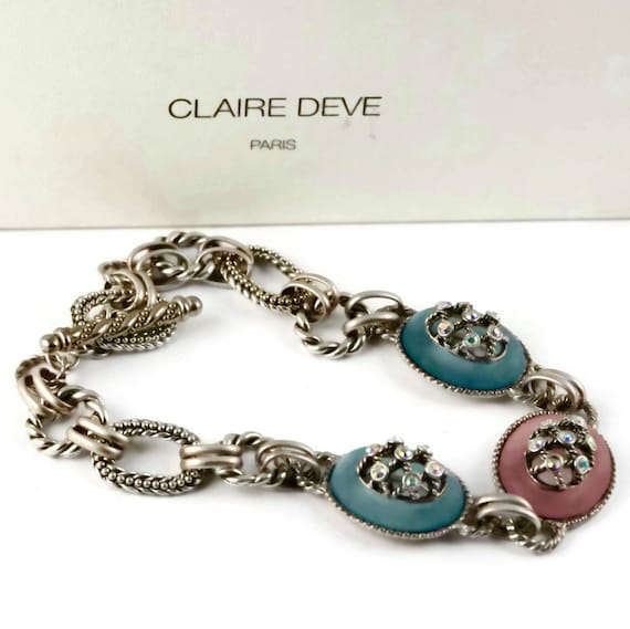 Vintage CLAIRE DEVE Chunky Pastel Charm Rhineston… - image 1