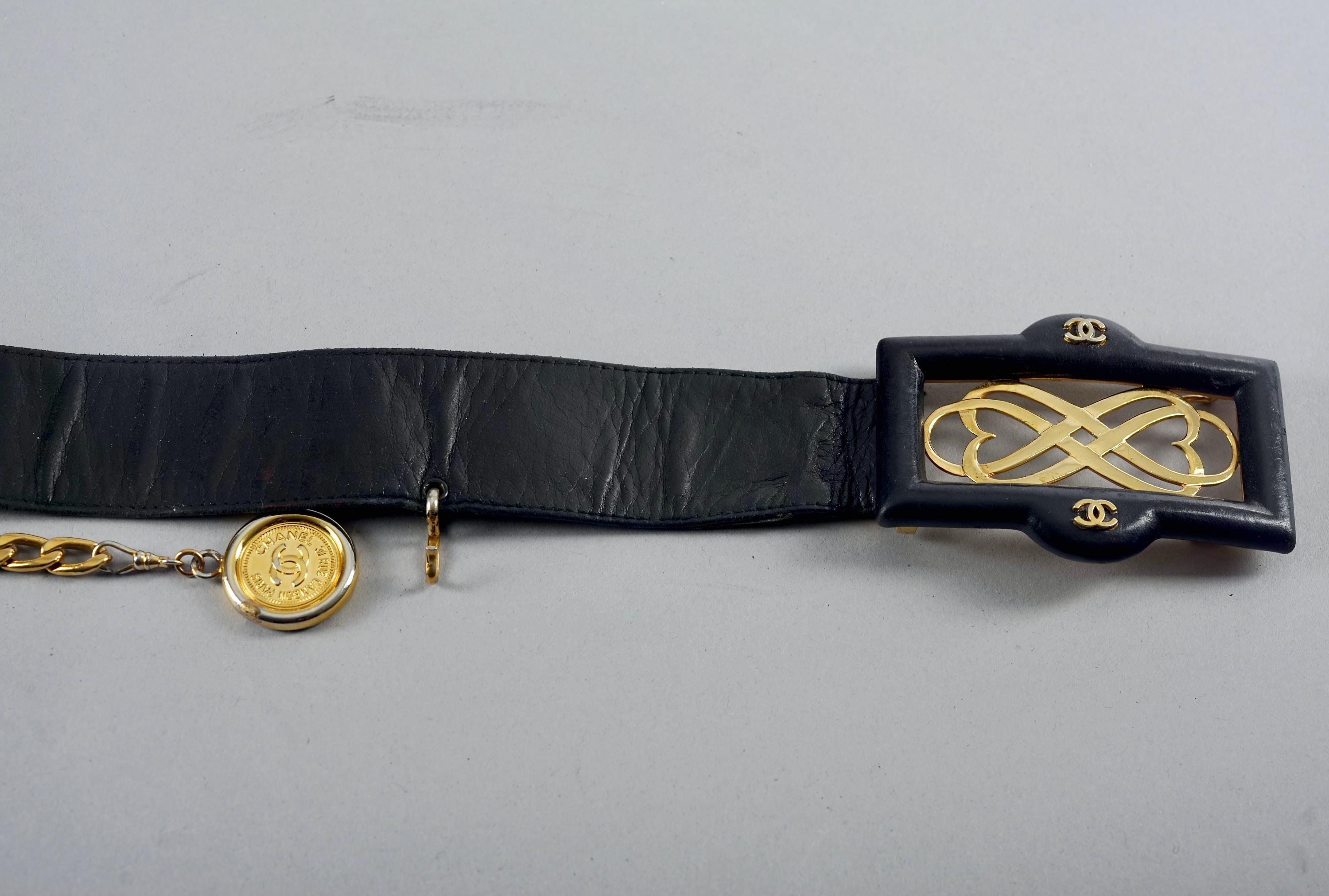 Vintage CHANEL Medallion Logo Chain and Black Leather Belt - Etsy