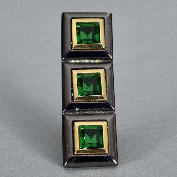 イヴ・サンローラン リーフブローチ　グリーン Vintage YVES SAINT LAURENT Ysl Emerald Green Two Tone Bar
