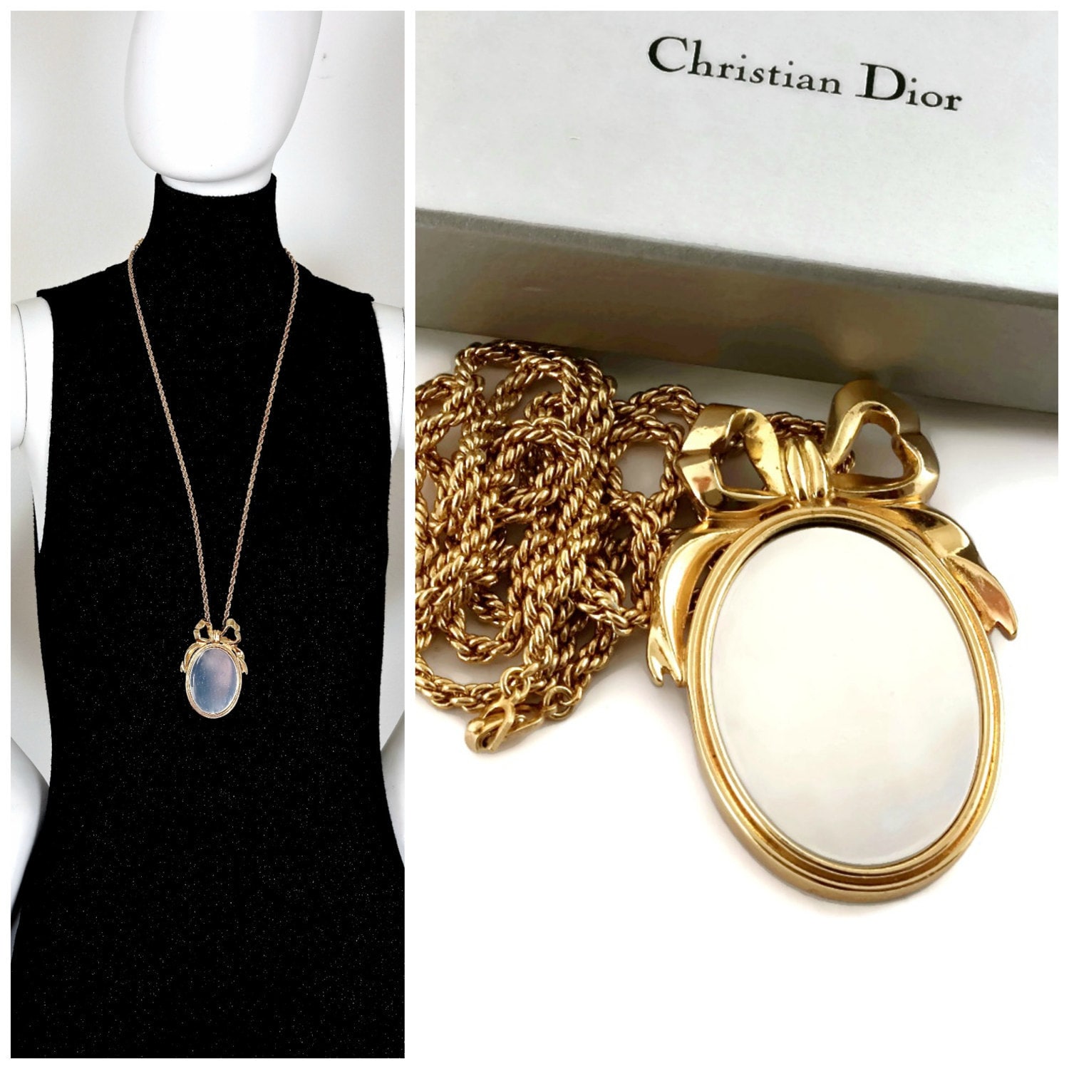 Vintage CHRISTIAN DIOR Iconic French Bow Mirror Necklace Etsy
