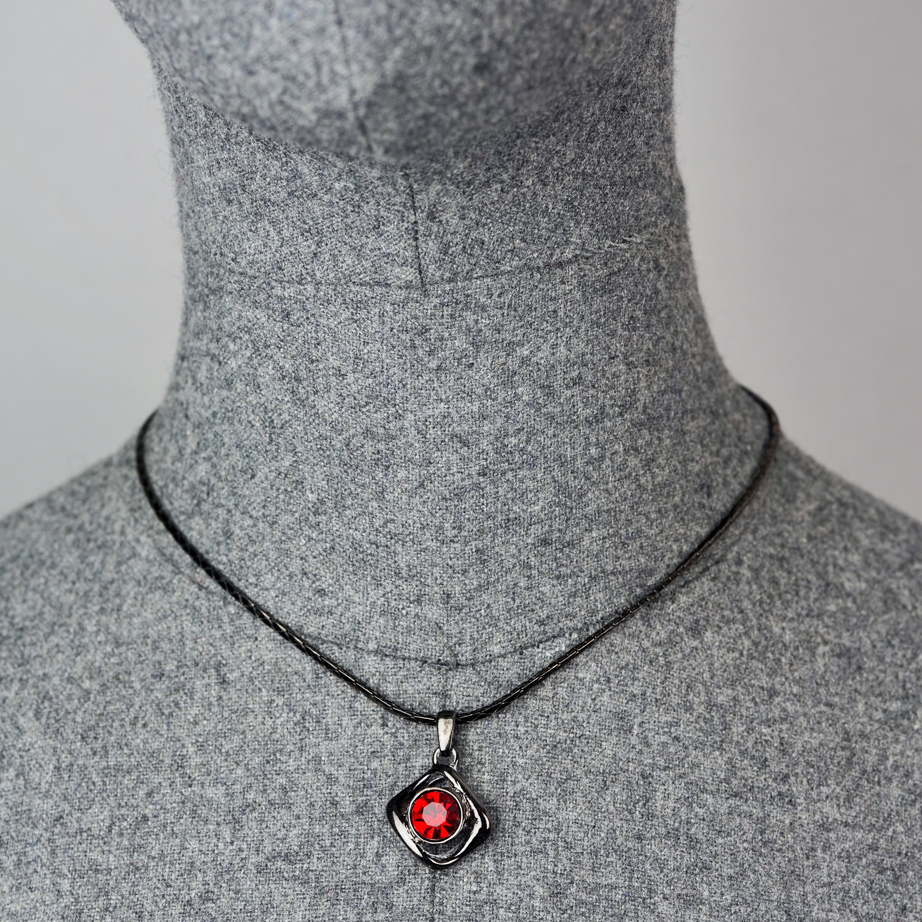 Vintage YVES SAINT LAURENT Ysl Gunmetal Ruby Rhinestone Pendant