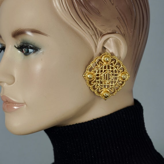 Vintage Massive CHRISTIAN DIOR Logo Insignia Mesh Earrings Etsy