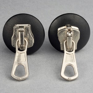 Vintage MOSCHINO Zipper Leather Disc Novelty Earrings